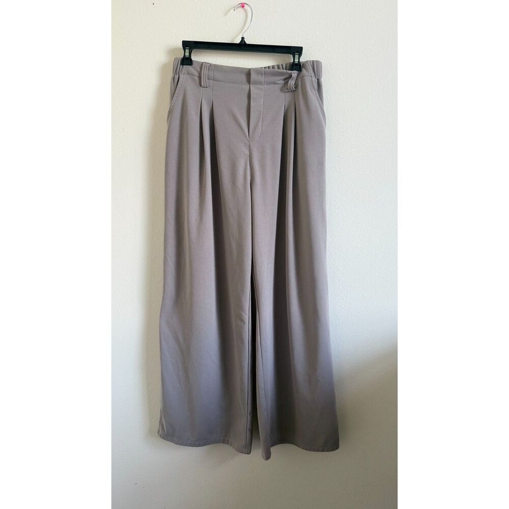 Halara Womens Large Tall Gray Wide Leg Pants High Waist Pleated Stretch